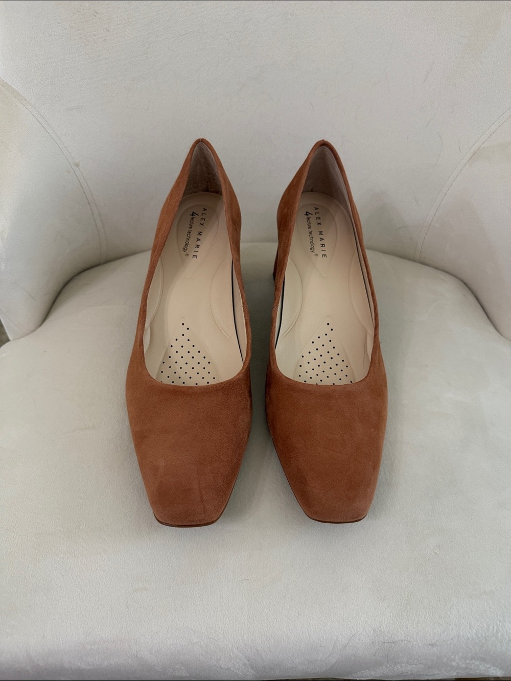 Alex Marie Cognac Suede Block Heel Pumps